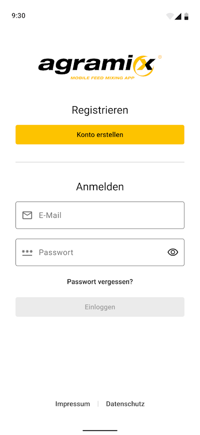 agramix App Screenshot Anmelden