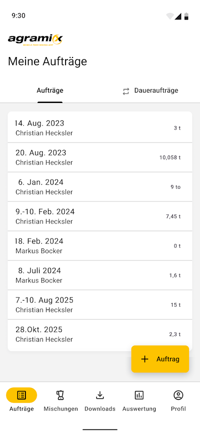 agramix App Screenshot Meine Aufträge