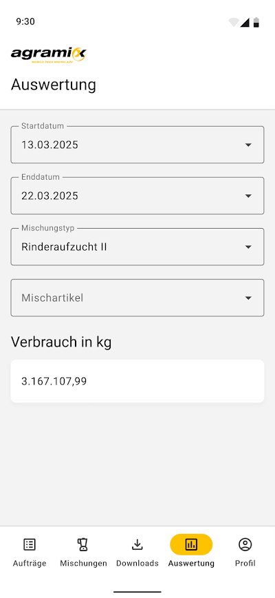 agramix App Screenshot Auswertung
