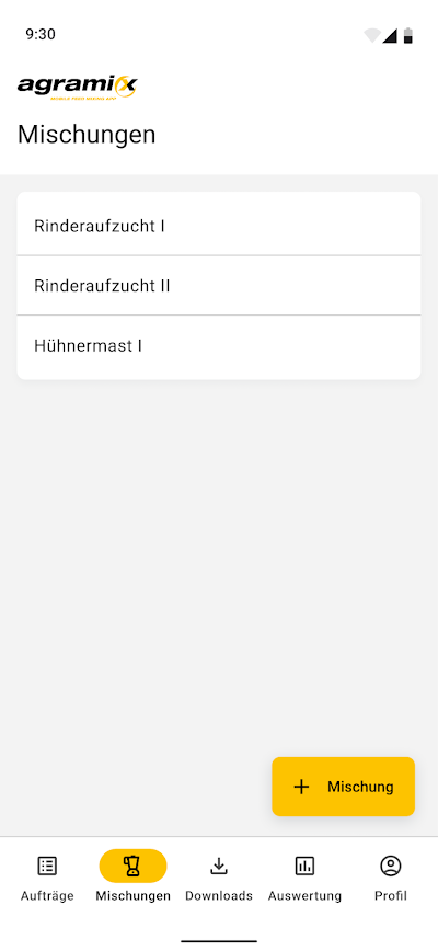 agramix App Screenshot Mischungen