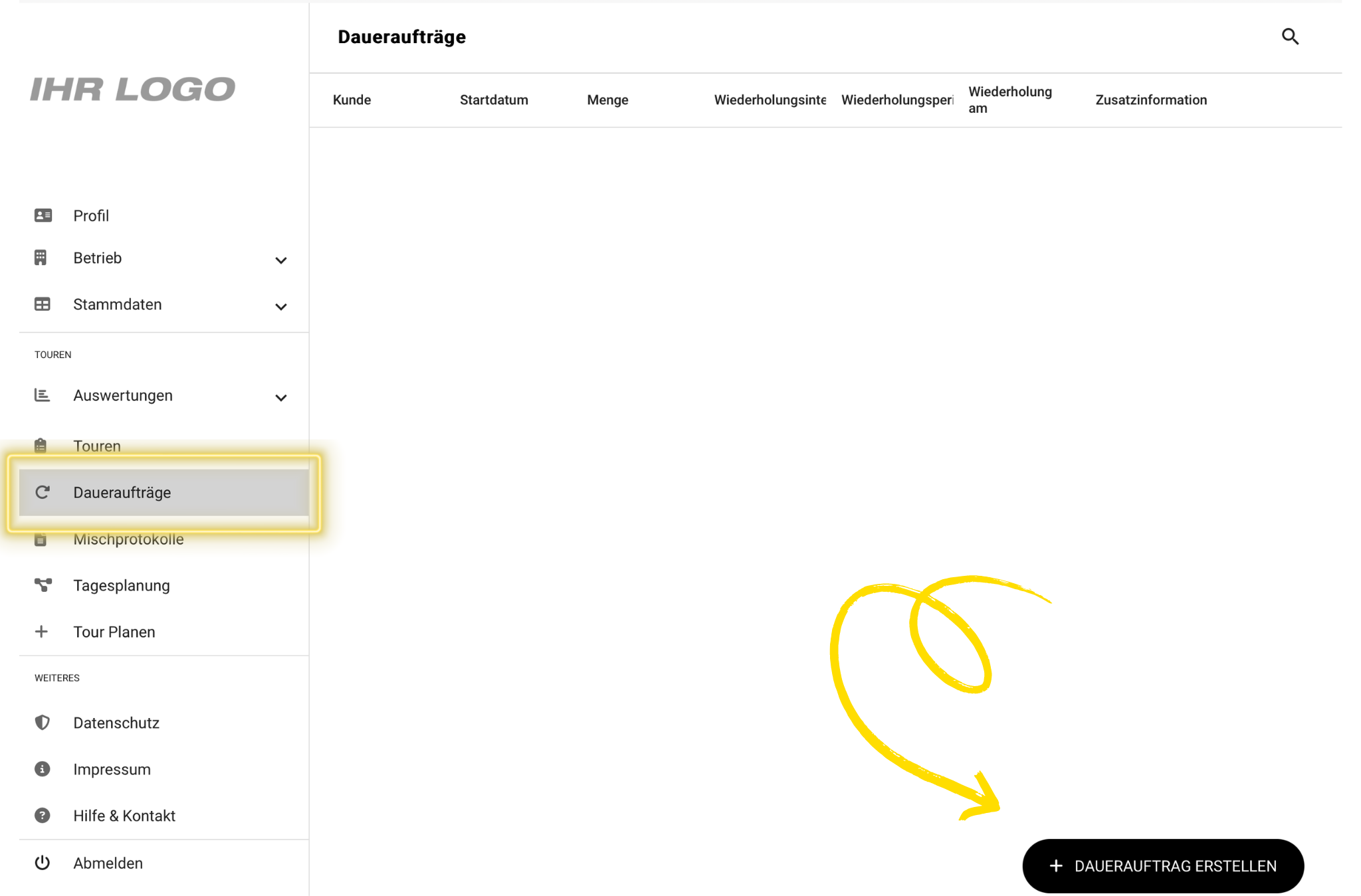 Screenshot Tagesplanung
