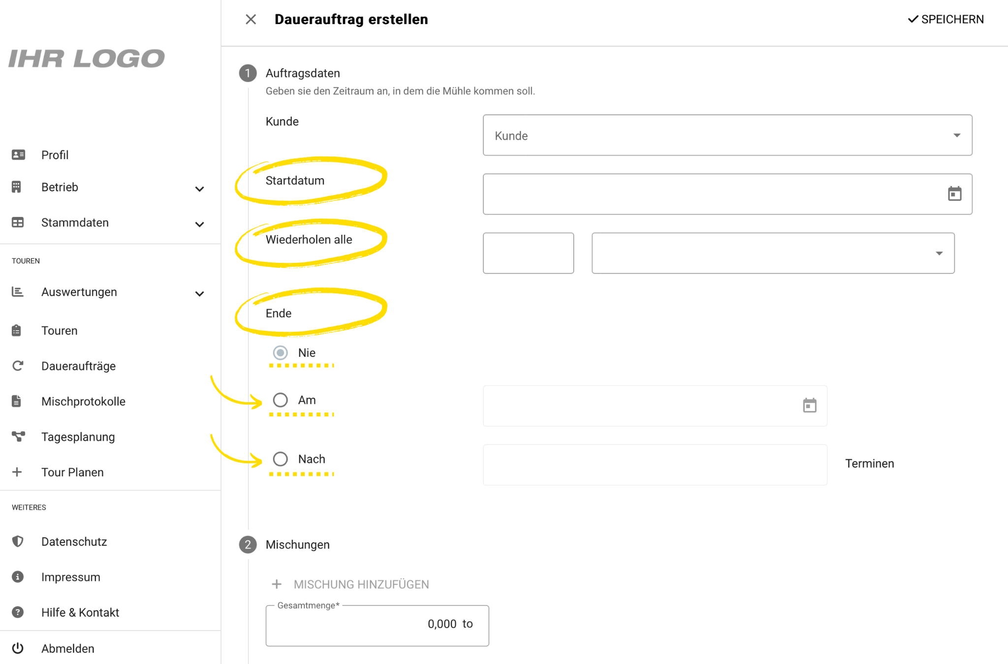 Screenshot Tourenplan-Auswertung